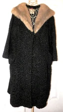 FREDERICK MAUN PERSIAN LAMB KARAKUL Fur Coat Mink Collar Women's XL (estimated)
