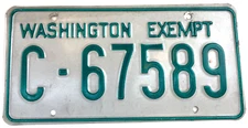 Vintage Washington 1980s Exempt License Plate Man Cave C-67589 Decor Collector