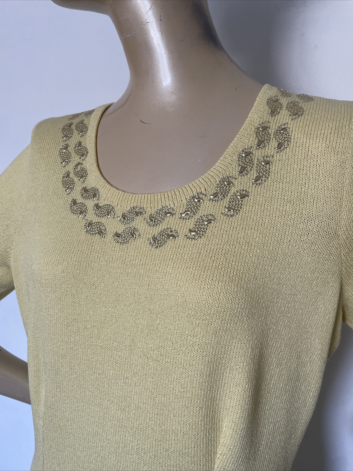 Vintage Elisabeth Custom Knits Flip Dress Lemon Yellow Gold Accents Rare 1980s image 8