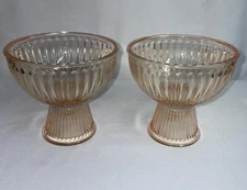 Peach Glass Set of 2 Candy Dishes Bowls Candle Holders 5x5" Multi Purpose