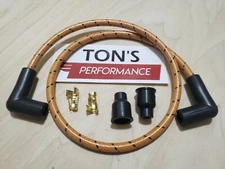 28" 8mm OLD SCHOOL VINTAGE BRAIDED CLOTH ORANGE BLACK SPARK PLUG WIRE HARLEY