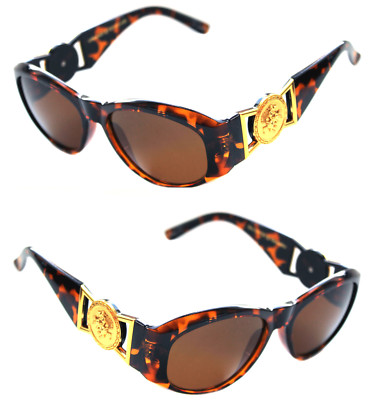 Medusa Metal Gold Logo 413 Medium Brown Sunglasses Vintage Style Biggie