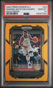 2022 PANINI PRIZM MONOPOLY GOLD PRIZM #49 GIANNIS ANTETOKOUNMPO 6/49 PSA 10