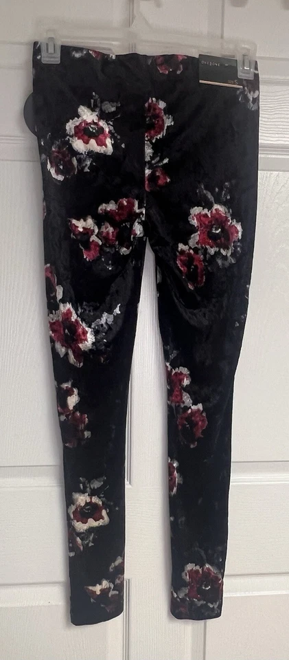 ONE5ONE Small Pull-on Elastic Waist Floral Black Legging Pants Velour CorpCore - Image 2 of 4