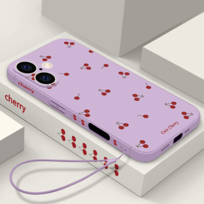 Hülle mit Handykette für iPhone 17 16 Pro Max 15 14 13 12 Kirsche Stoßfeste Case