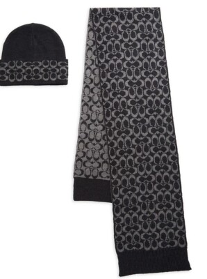 Coach Hat and Scarf Set - Charcoal- Brand New With Box | eBay UK