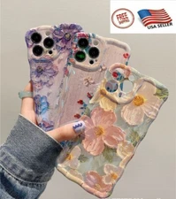 Case for iPhone 15 Pro Max Colorful Retro Oil Painting Printed Flower Laser