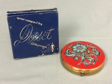 Vintage Dorset Fifth Avenue Red Blue Floral Gold-Tone Compact Original Box