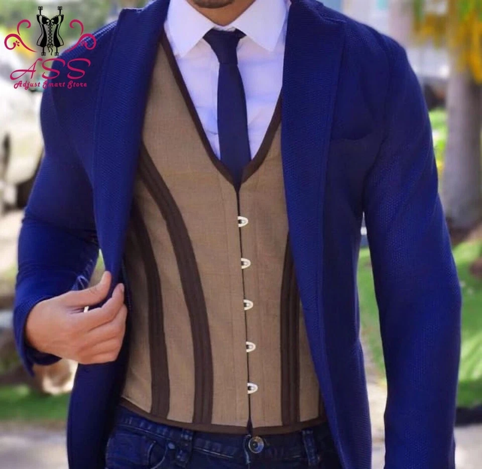 Chaleco Corsé Hombre_ Entrenador de Cintura Acero Deshuesado Corsé Chaleco_Vestido de Fiesta_Chaleco de Boda, Foto 3 de 4
