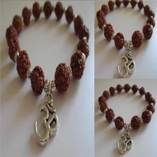 Natural Rudraksha Mala silver Bracelet Yoga Energy cuff men mala
