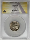 1914 Buffalo Nickel Coin ANACS MS 64