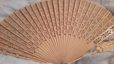 HANDCARVED WOOD HAND FAN FLAMENCO DANCER VINTAGE NEW BOX THEATER PLAY ARTS ASIAN