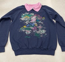 Vintage Morning Sun Graphic Sweatshirt Large Floral Wildflowers Collared Grandma