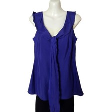 Banana Republic Factory Sleeveless Ruffled Top Sz M, Purple w/Tie Neck