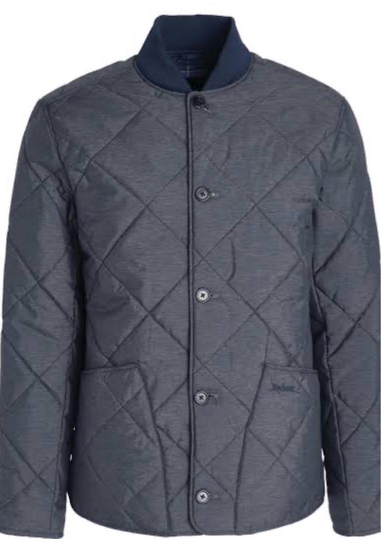 Barbour Navy Quilted Jacket Blouson Coat Men Size M tartan check