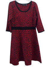 NINA LEONARD Red & Black Leopard Print 3/4 Sleeve Sweater Dress Sz L