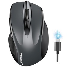 TECKNET Wireless Mouse BT5.0/2.4G Rechargeable 4800 DPI Silent 6-Button Grey