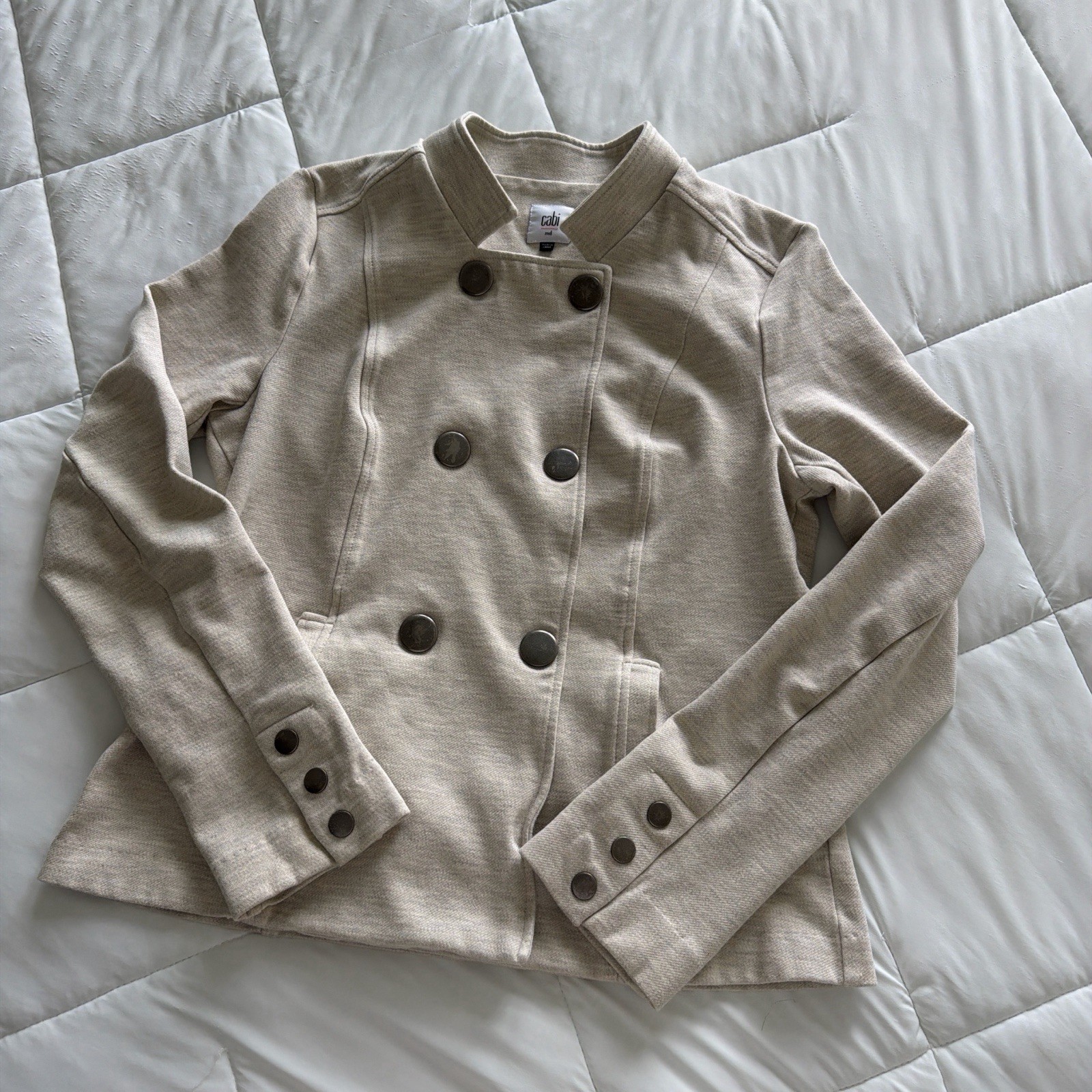 CAbi Beige Button Front Jacket Pockets Short Soli… - image 1