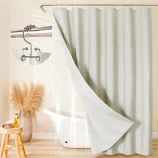 72x72 Beige 3-in-1 Fabric Shower Curtain Set, Waterproof PEVA Liner, 12 Hooks