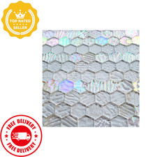 100pcs Hexagon White Iridescent Stained Glass Mosaic Tiles for Crafts