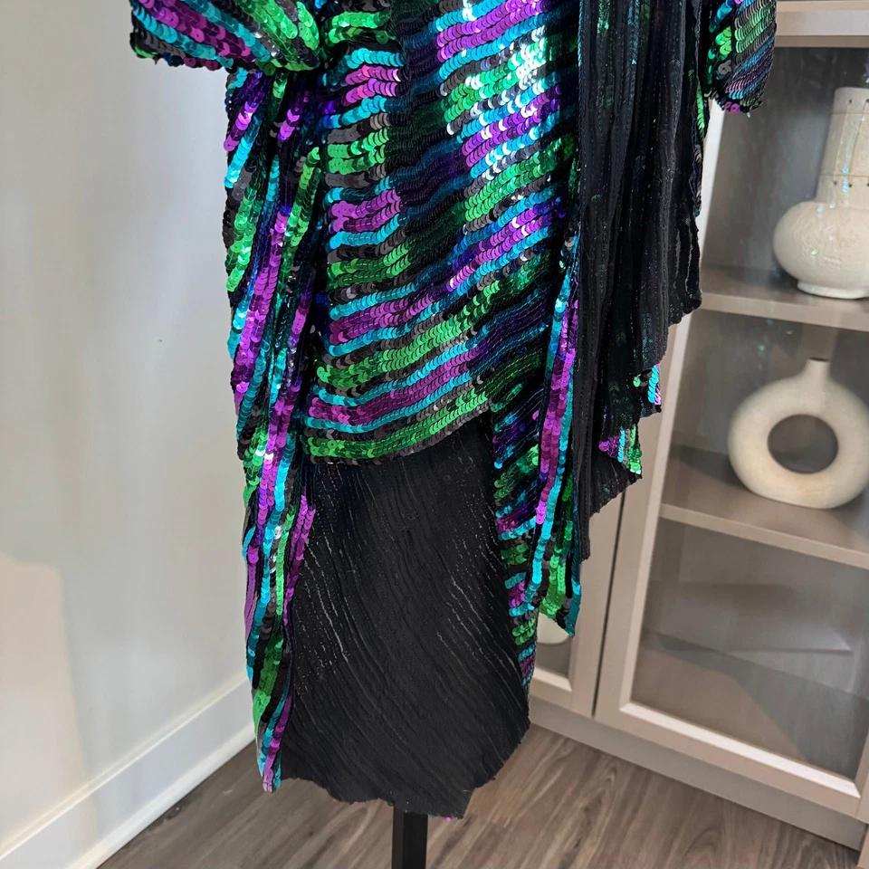 Vestido Marc Jacobs The Disco Lentejuelas NUEVO Multicolor Negro Verde Púrpura Deslumbrante 0 Foto 4 de 4