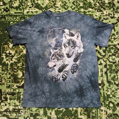 Y2K The Mountain Wolves Shirt Howling Moon Antonia Neshev AOP Blue Tie Dye Large