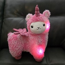 FAO Schwarz Glow Brights Pink Llama Plush Stuffed Animal Toy Lights Up Sounds