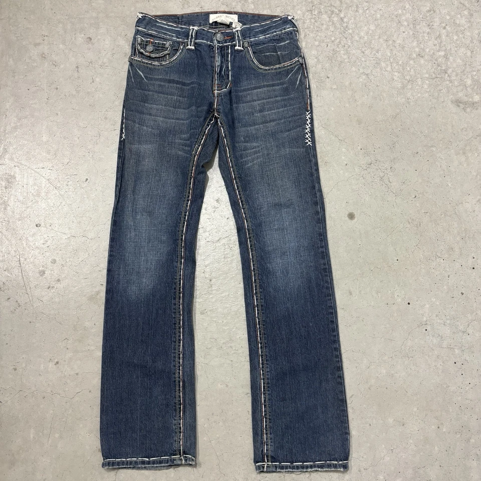 Pantalones de mezclilla de playa Laguna para hombre 32x31 azul corte bota desgastados bolsillos con tachuelas EE. UU. Moto Foto 3 de 4