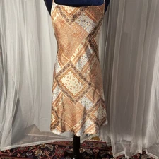 J for Justify Slip Dress Y2K Peach Cream Satin Floral Draped Cowl Neck Small