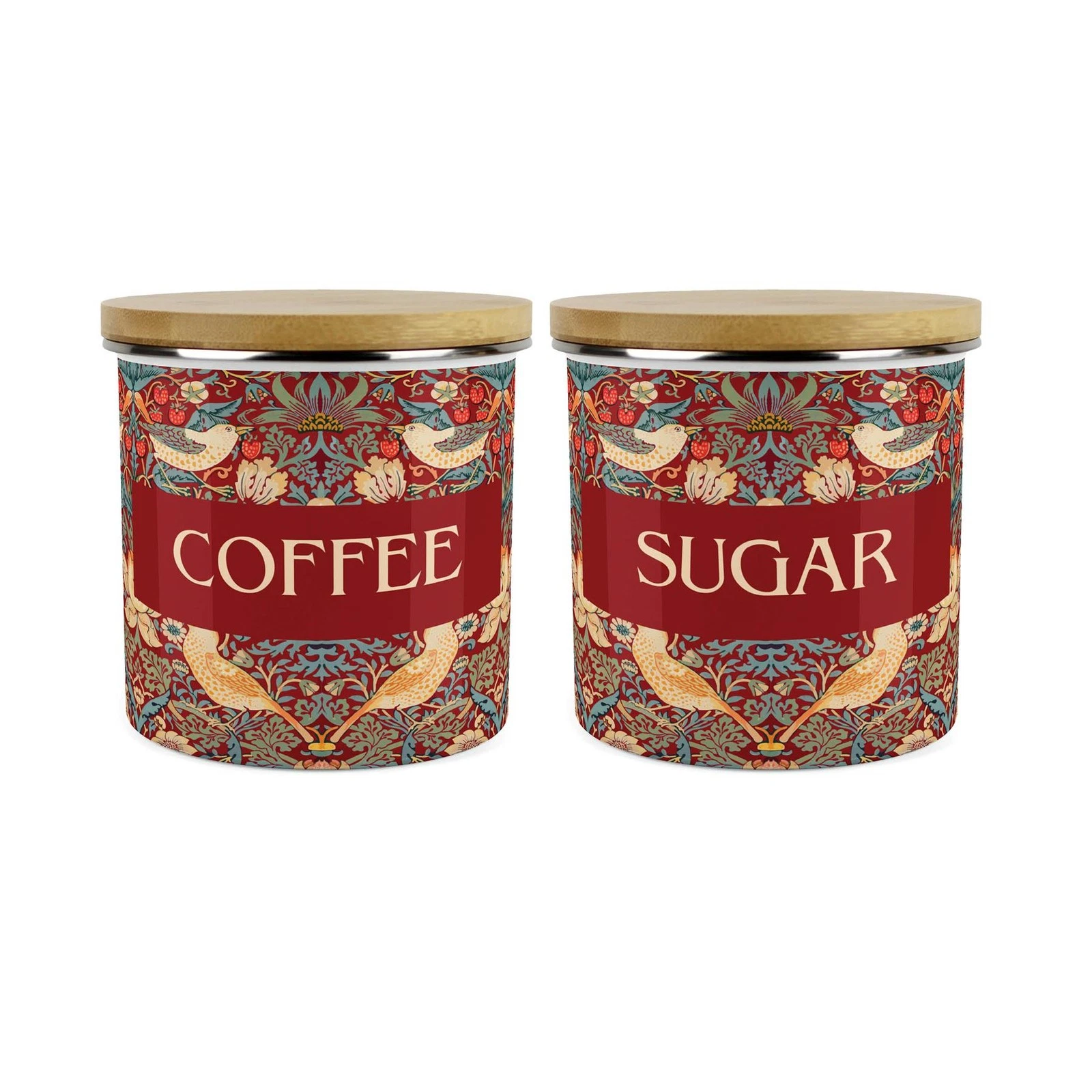 Red Strawberry Thief Coffee & Sugar Storage Canisters Set - Homewares Gifts