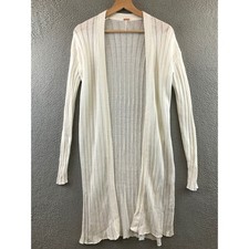 Free People White Ribbed Knit Duster Cardigan Long Sleeve Open Front XS