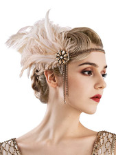 1920S Headpiece Flapper Headband, Rhinestone Pearl Feather Hair Band Great Gatsb