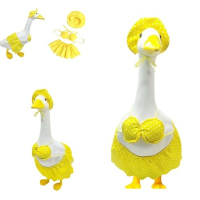 Summer Porch Goose Outfit with Yellow Polka Dots for 23''/17'' Lawn Statues