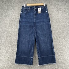 J Jill Wide Leg Crops Jeans Women Size 4 Petite Raw Hem Blue Denim NEW