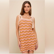 FCT With Love Crochet Wave Dress 2X Retro Tie Strap Midi