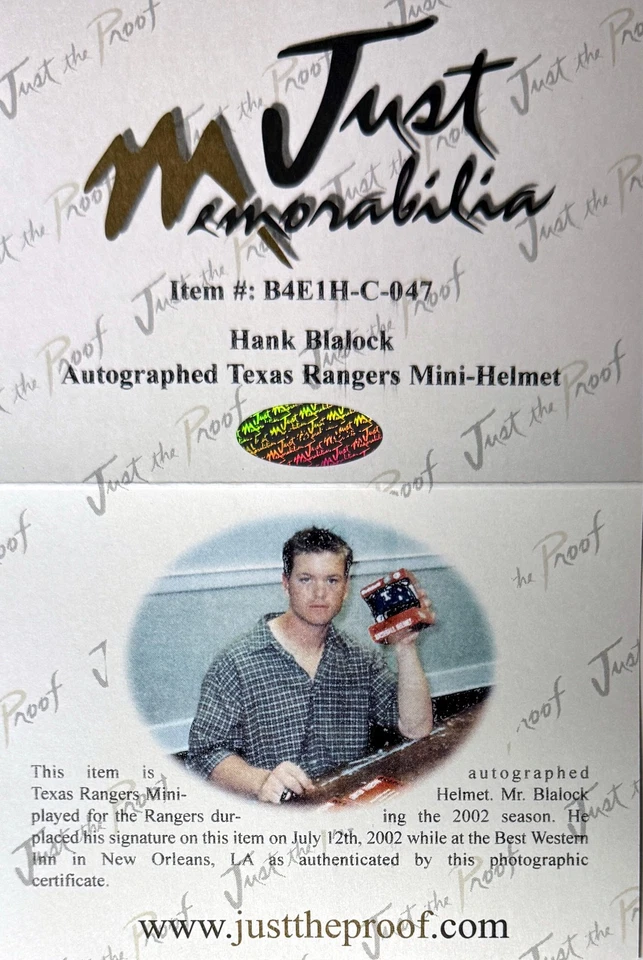 Hank Blalock signed Texas RangersRiddell MLB Mini Batting Helmet- Just Minors - Image 2 of 2