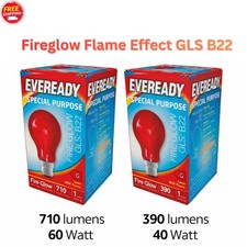 Fireglow Flame Effect GLS B22 Bayonet Light Bulb Red Light Eveready Fire 40w 60w