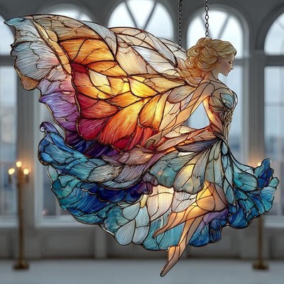 Fairy Ballerina, Acrylic Ornament, Rainbow Wings, Fantasy Decor, Dance Gift