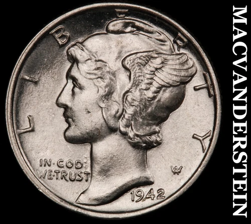 1942 Mercury Dime- Silver- Choice Gem Brilliant Uncirculated Luster #J4357