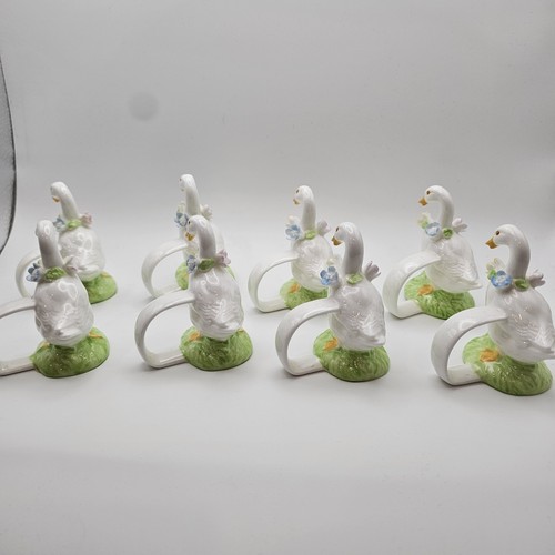 8 Vintage Ręcznie malowany Porcelana Kaczka Gęś Serwetka Pierścień Kwiat Wielkanoc Wiosna - Zdjęcie 2 z 8