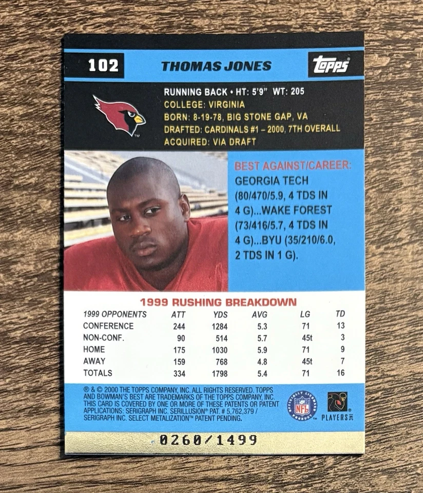 2000 Bowman's Best /1499 Thomas Jones #102 - Image 2 of 2