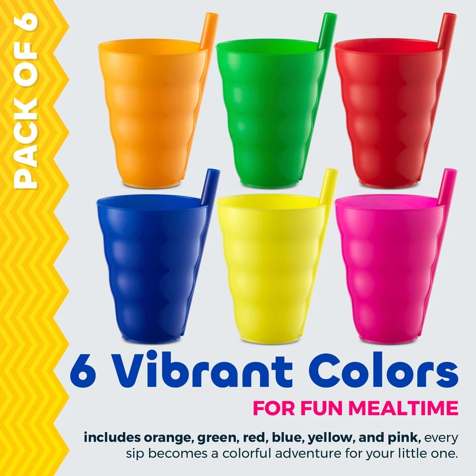 Kids Straw Cups - (Set of 6) 10oz Tumbler w/Built-In Straws for Everyday Use,... Foto 3 de 4