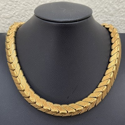 Vintage MONET Signed Gold-tone Chevron Link Chain Chunky Choker Necklace 94g.