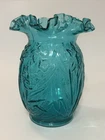 Fenton Vintage Teal Blue Glass 8" Ruffled Daffodil Vase - Excellent Condition