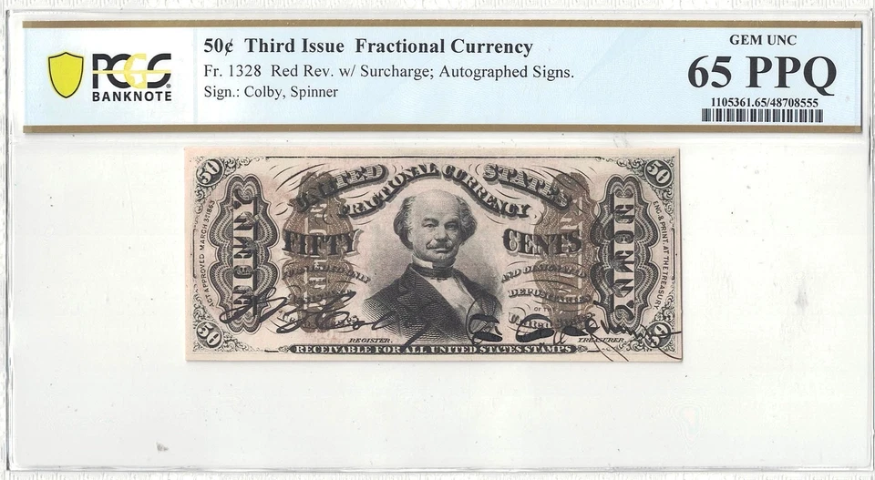 50 Cent 3rd Issue Fractional Currency Fr 1328 PCGS Gem CU-65 PPQ - Image 2 of 3