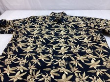 Pierre Cardin Shirt Mens Large Black Floral Button Up Vintage