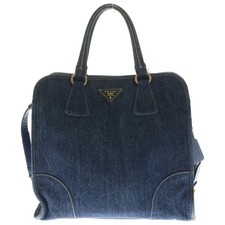 PRADA 2-way Tote Bag Denim Handbag Indigo BN2254 Used 05cc51bcfdd8acf4fbed27d946