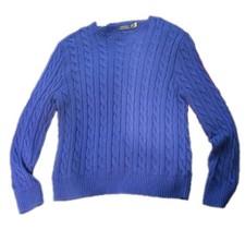 Polo Ralph Lauren Royal Blue Cable Knit Crew Neck Sweater XL Oversized Blue Tag