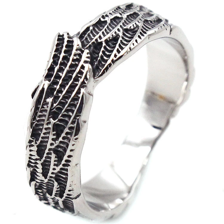 Anillo de boda vintage de plumas con alas de ángel de titanio para hombre y mujer anillo meñique de motociclista Foto 2 de 4