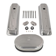 For Sbc Chevy Vortec 5.0 5.7 350 87-97 Finned Short Valve Cover 12 Air Cleaner